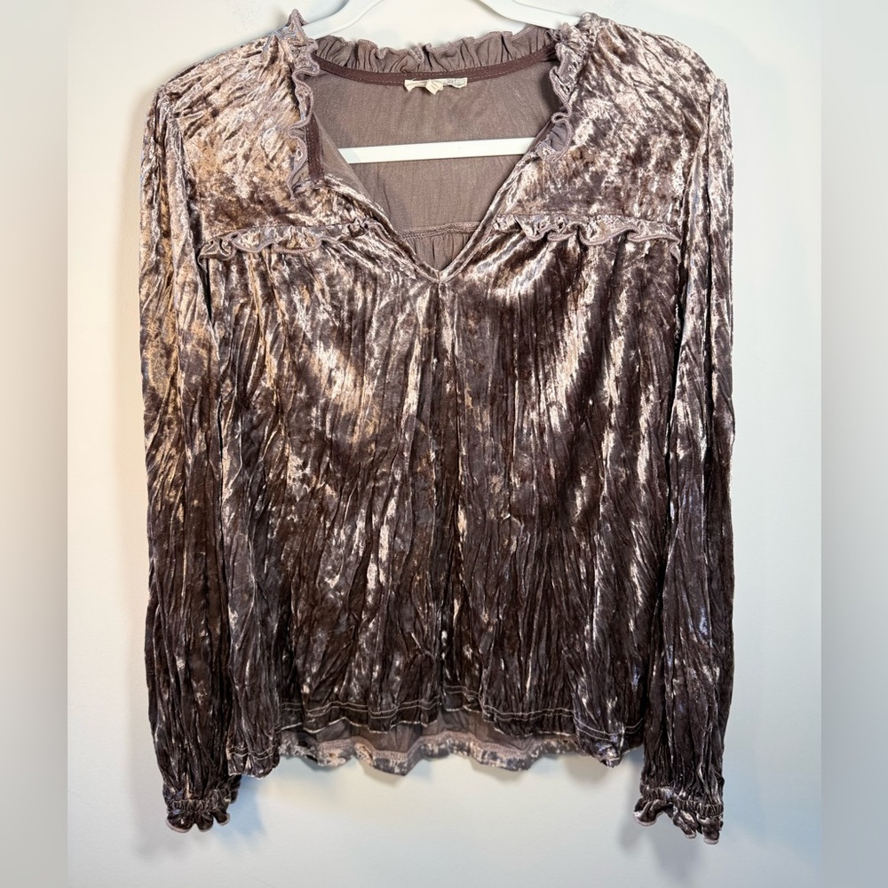 Mystee Anthropologie Womens Brown Elegant Velvet top Size Medium